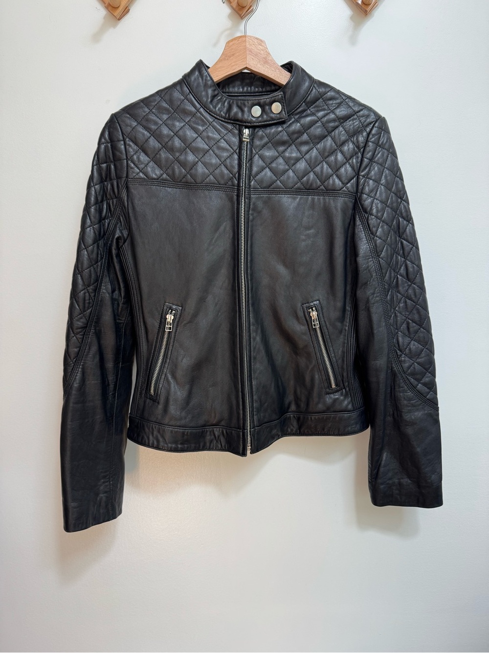 Moda International Lamb Leather Bomber Jacket Women Medium Quilted Y2K Moto